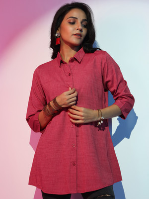 LIBAS Women Solid Straight Kurta(Red)