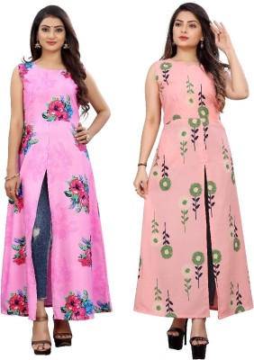 maruti fab Women Floral Print Frontslit Kurta(Pink)