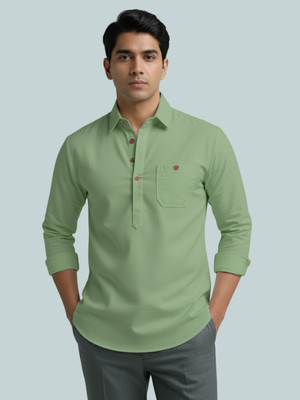 Vida Loca Men Solid A-line Kurta(Light Green)