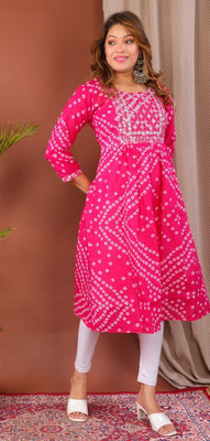 Parth f Women Bandhani A-line Kurta(Pink)