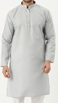 VASTRAM Men Solid Straight Kurta(Grey)