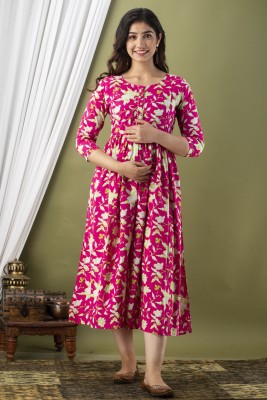 Murli Kurti Flared/A-line Gown(Pink, White)