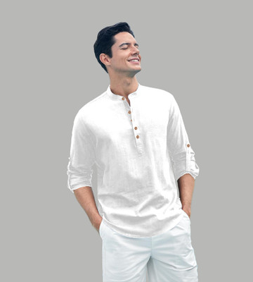 Apektra Men Solid Straight Kurta(White)