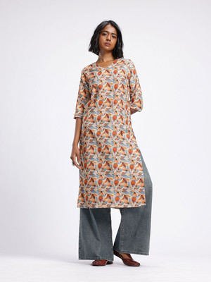 Anouk Rustic Women Floral Print Straight Kurta(Multicolor)