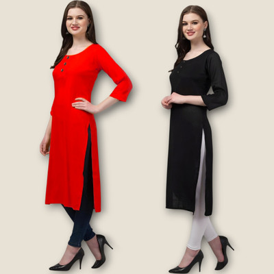 Coft Women Self Design, Solid Straight Kurta(Multicolor)