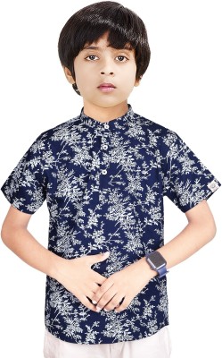 MOHINI CREATION Boys Printed Straight Kurta(White, Blue)