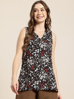 HERE&NOW Women Printed Straight Kurta(Black)