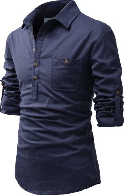 Edinwolf Men Solid Casual Dark Blue Shirt