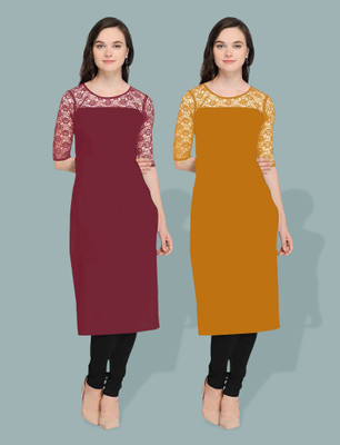 Maheshvi Women Self Design Straight Kurta(Yellow)