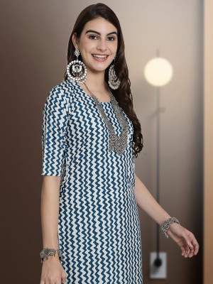 EthnicBasket Women Printed Straight Kurta(White)