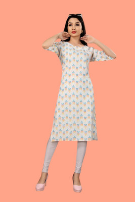Tulsii Fab Women Animal Print Straight Kurta(White)