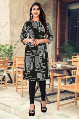 dharmanandan creation Women Printed Straight Kurta(Black)