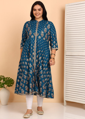 Yash Gallery Women Printed Anarkali Kurta(Blue)