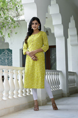 Rani Prints Women Floral Print Straight Kurta(Yellow)