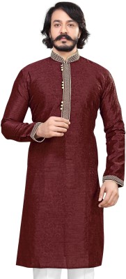 AKHANDDEEP Men Self Design Straight Kurta(Maroon)