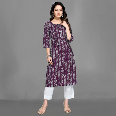 RUDRA ONLINE Women Printed A-line Kurta(Purple)