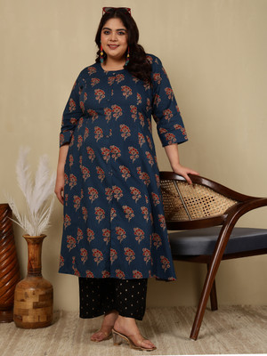 Gulmohar Jaipur Women Printed A-line Kurta(Blue)