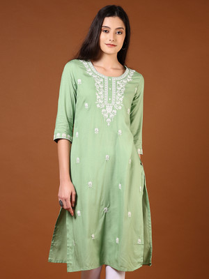 V-MART Women Self Design A-line Kurta(Green)