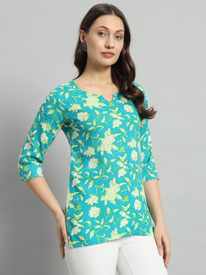 HYTEN Women Printed Straight Kurta(Light Blue)