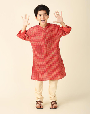 Fabindia Boys Printed A-line Kurta(Red)