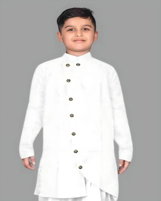 KRISHASALES Boys Solid Trail Cut Kurta(White)