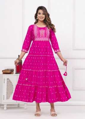 Wilshire Women Printed Anarkali Kurta(Pink)