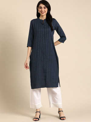 ANOUK Women Woven Design Straight Kurta(Blue)