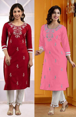 SISTO Women Chikan Embroidery A-line Kurta(Multicolor)