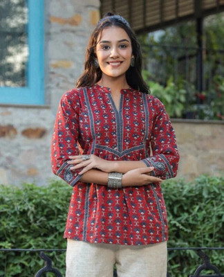 Golden Wings Women Printed A-line Kurta(Maroon)