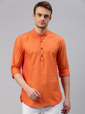 Cross Court Men Striped Ethnic Dress Kurta(Orange)