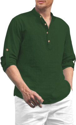 TrendiVastra Men Solid Straight Kurta(Dark Green)