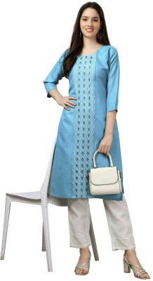 krikara collection Women Embroidered Straight Kurta(Light Blue)