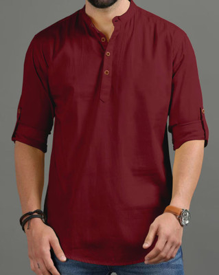 Univibe Men Solid Straight Kurta(Maroon)