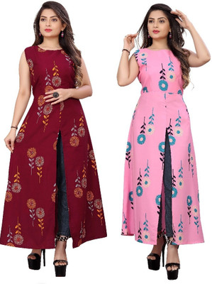Modli 20 Fashion Women Printed Frontslit Kurta(Pink)
