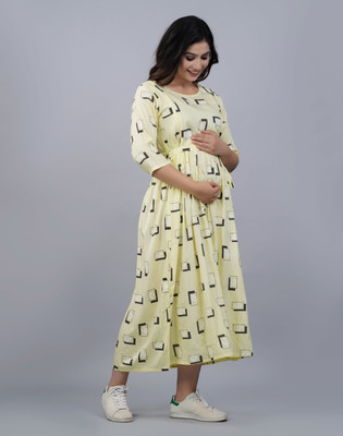 RANILA Women Printed Flared Kurta(Yellow)
