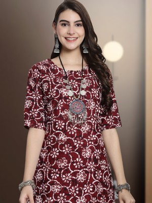 EthnicBasket Women Printed Straight Kurta(Red)