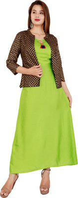 DARGU Women Printed Asymmetric Kurta(Green)