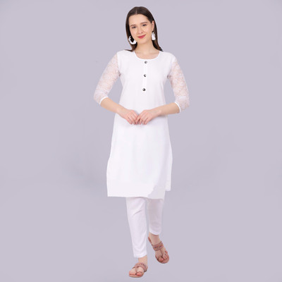 Adgoodstrader fashion Women Self Design Straight Kurta(Blue, White)