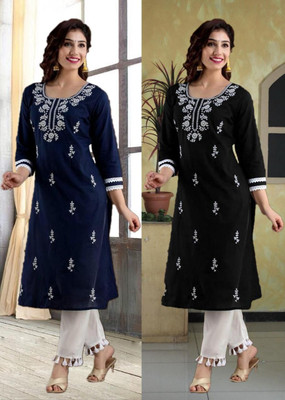 SISTO Women Chikan Embroidery A-line Kurta(Multicolor)