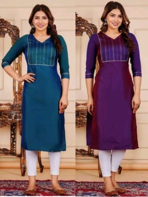 Shyam Fashion Women Solid Straight Kurta(Blue, Purple)