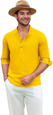 VIMASUTI Men Solid Straight Kurta(Yellow)