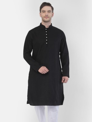 SG Men Solid Straight Kurta(Black)