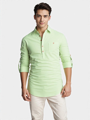 indirae Men Solid A-line Kurta(Purple)