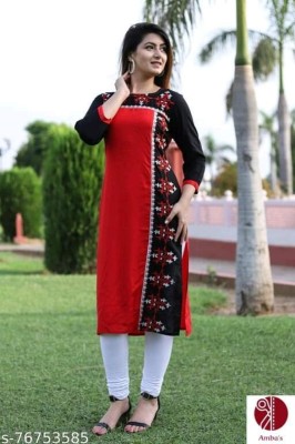 Moonlight Women Embroidered A-line Kurta(Red)