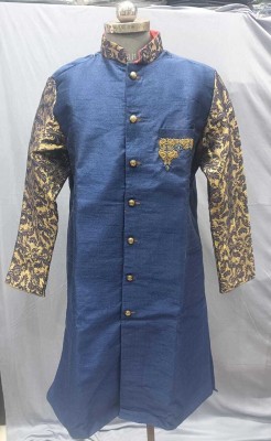 Msnews Men Printed Trail Cut Kurta(Blue)