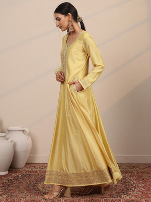 LIBAS Women Embroidered A-line Kurta(Yellow)