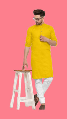 VINAARI Men Solid A-line Kurta(Yellow)