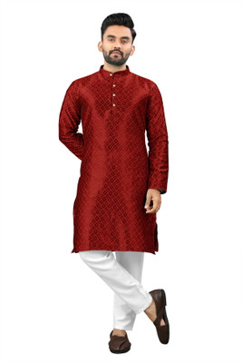 Shree Dutt Creation Men Self Design Straight Kurta(Red)