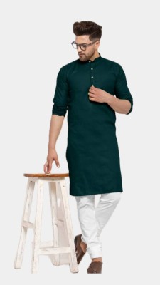 The Fashion Outlets Men Solid A-line Kurta(Dark Green)