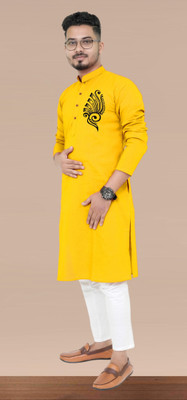 Bisswas Men Printed Straight Kurta(Yellow)